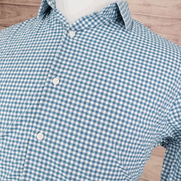 BEN SHERMAN TAILORING STRETCH GREEN GINGHAM CHECK BUTTON DRESS SHIRT 15.5 32/33 - Picture 2 of 7